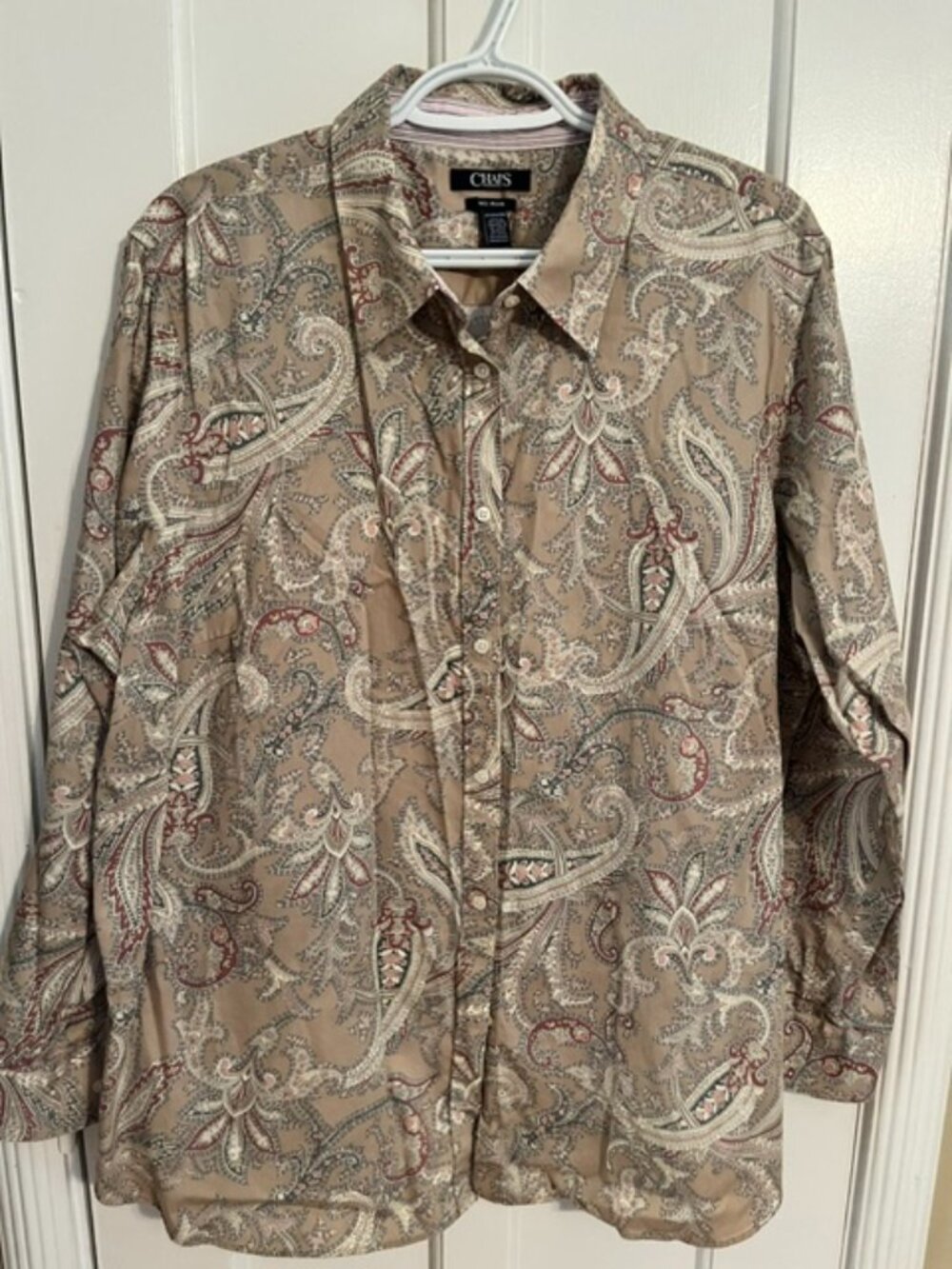 CHAPS TAN PAISLEY SHIRT, 2X, BUTTON FRONT, LS; EXCELLENT